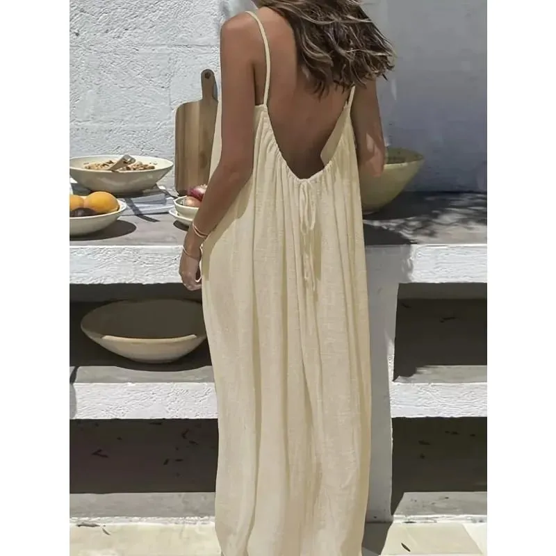 2026 Loose-Fit Spaghetti Strap Dress Women's Casual Homewear Summer Dress Solid-Color Vacation Cool Homewear — image 6