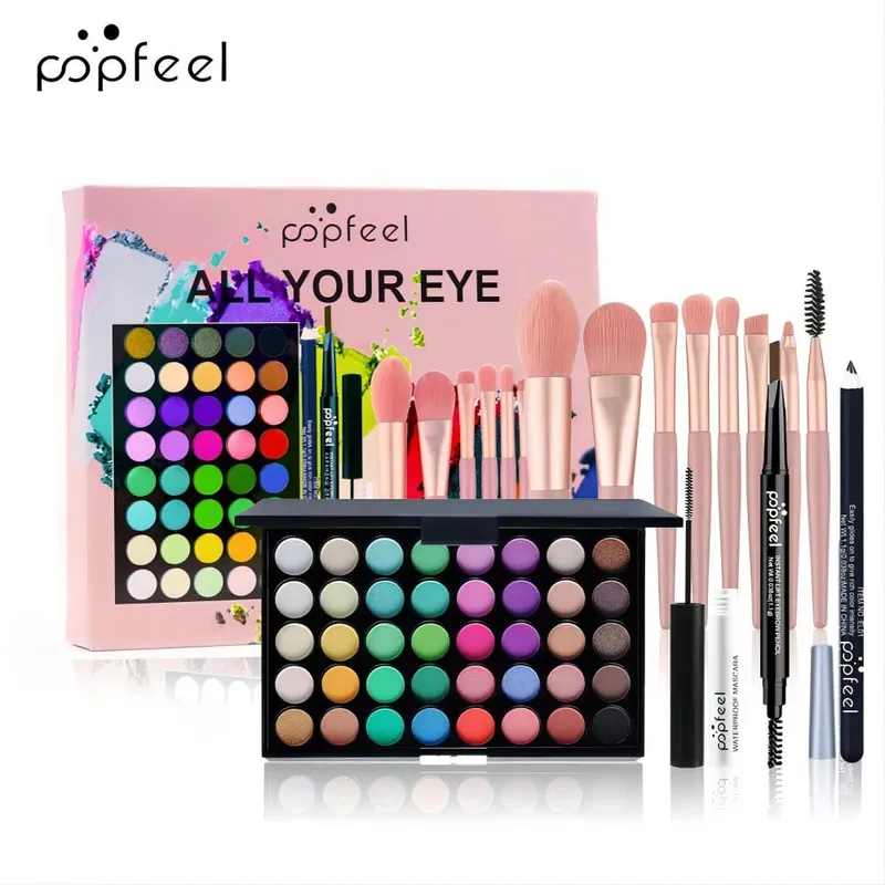 Professional Eye Makeup Set: Eyeshadow Palette Eyeliner Brow Pencil Mascara +8 Makeup Brushes - Perfect for Beginners