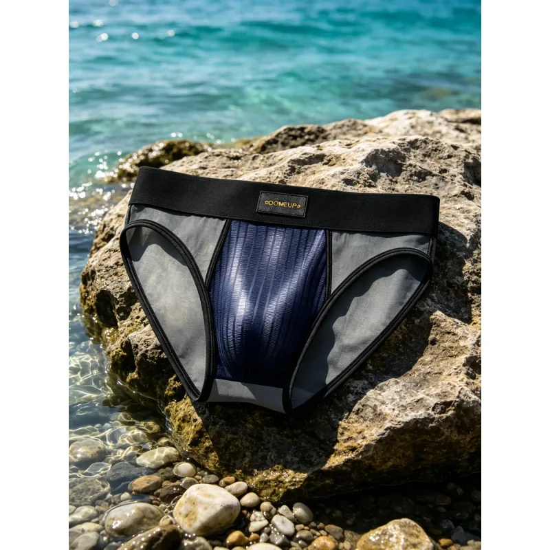 Herren Slips Patchwork Sheer Mesh Vertikale Streifen Glanz Beutel Niedrige Taille Breiten Elastischen Bund Atmungsaktive Männliche Unterwäsche DP923