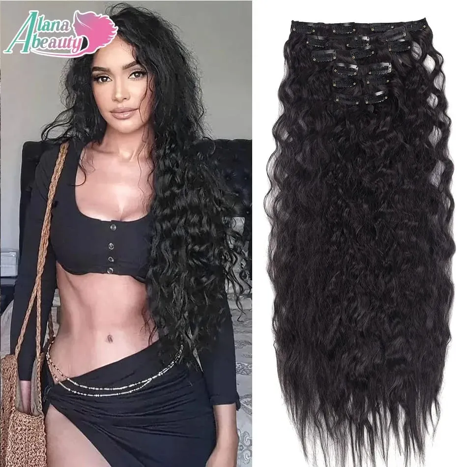 Synthetic Long Wavy Clip In Hair Extensions 20" Thick Hairpiece 6pcs/set For Women Brown Blonde Black Natural Fake Fiber Hair