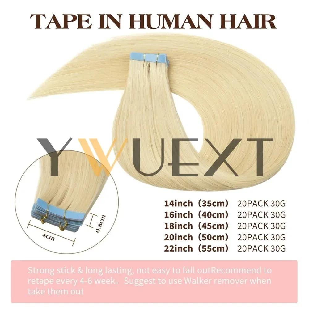 Tape in Human Hair Extensions 12-20 Inches Seamless PU Skin Weft Tape Hair Natural Straight 20pcs/pack 30G Tape Glue — image 4