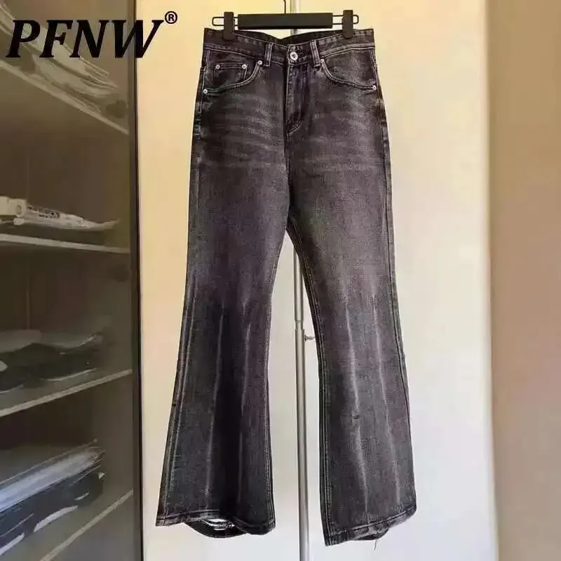 Distressed Niche Design Black Grey Micro Flared Jeans Men's Loose Trend Straight Hole Bottom Casual Denim Trousers 28W5868 — image 2