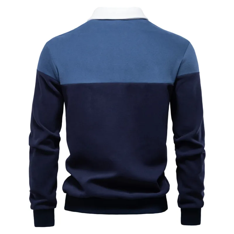 New Spring Men's Color-Block Cotton Blend Hoodies for Business Casual Style Long Sleeve Sweatshirt