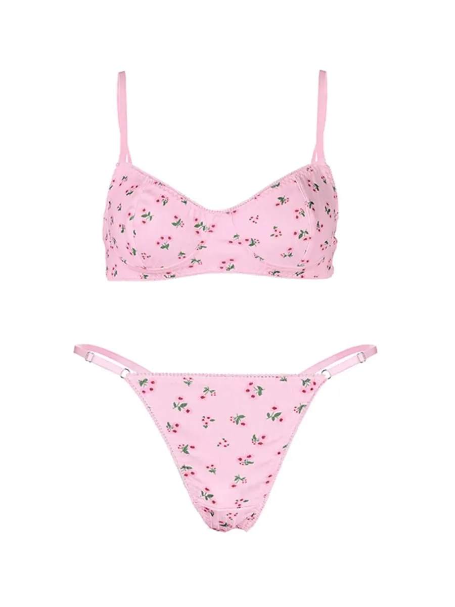 2026 Flower Printed Two Piece Bra Set Floral Sweet Summer Bra and Underwear Sets Women's Wire Free Bra Set Bra & Brief Sets M168 — image 1