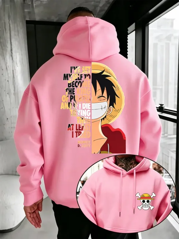 Jednoczęściowa bluza z kapturem Anime Monkey D Luffy nadruk z cytatem Streetwear unisex mężczyźni kobiety ponadgabarytowe bluzy na co dzień z długim rękawem
