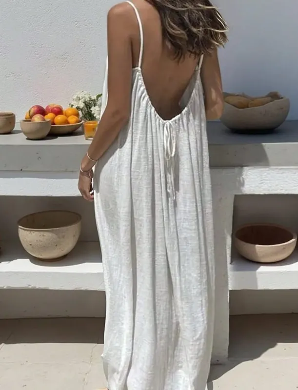 2026 Loose-Fit Spaghetti Strap Dress Women's Casual Homewear Summer Dress Solid-Color Vacation Cool Homewear — image 8