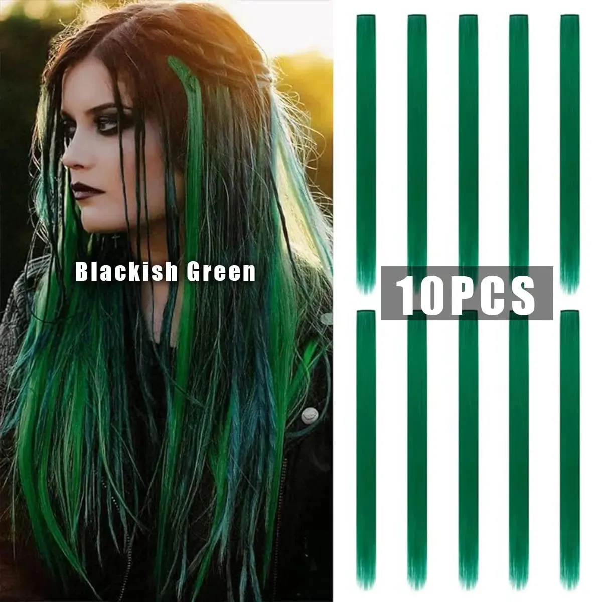 10 PCS Colored Hair Extensions Straight Hairpiece Multi-colors Party Highlights Clip in Synthetic for Women Girls Cosplay Gift