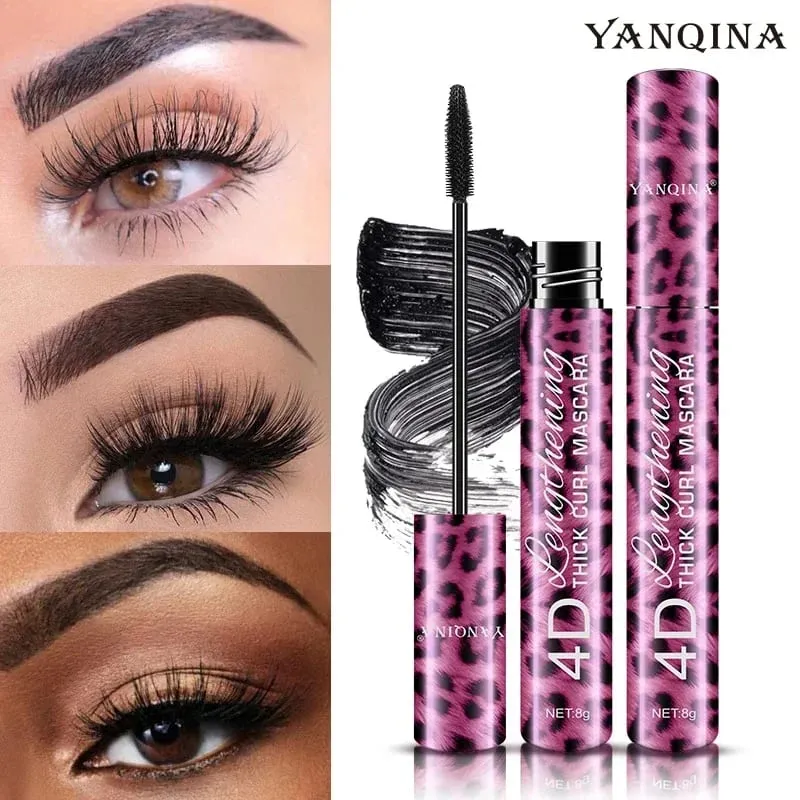 Lápiz Delineador de ojos líquido + rímel resistente al agua 4D, conjunto de cosméticos, delineador de ojos, máscara rizadora gruesa, lápiz para cejas, maquillaje de ojos — image 2