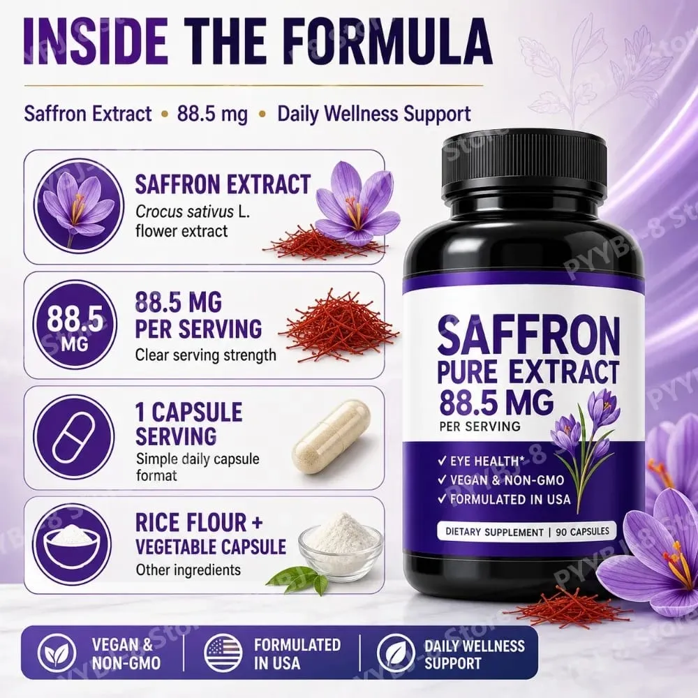 Saffron Extract Capsules 90 Count Vegan Non-GMO Gluten Free Dietary Supplement for Mood Energy and Eye Health Support