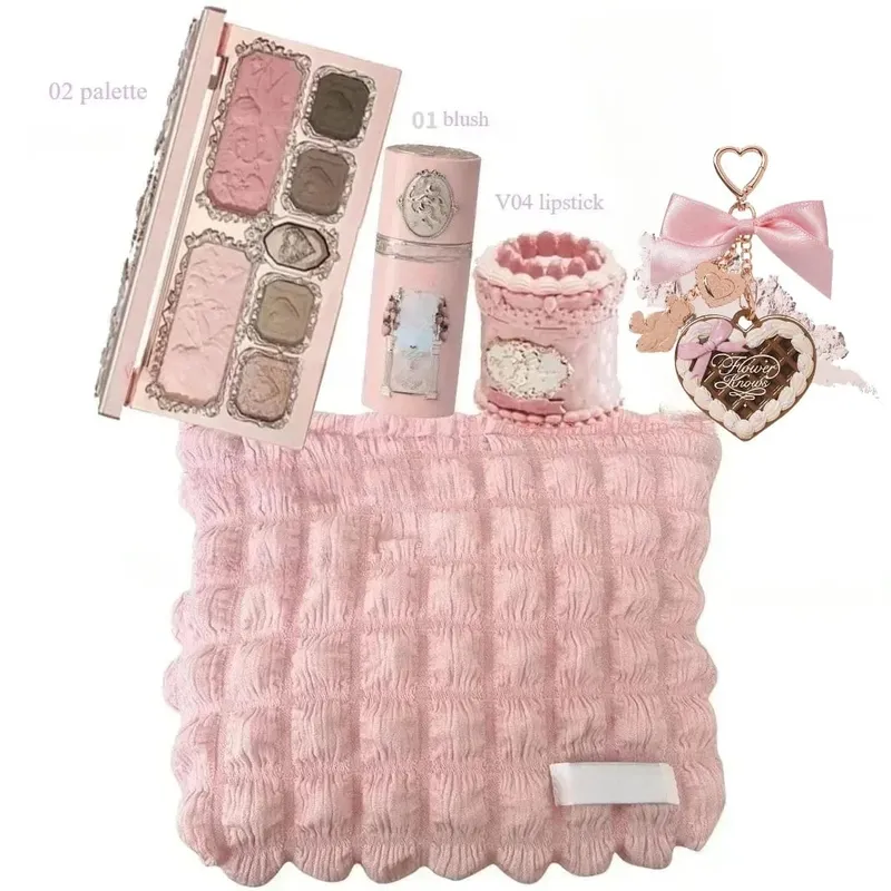 Flower Knows Make Up Kit Cosmetics Full Set Strawberry Rococo Palette Little Angel Highlighter Matte Lipstick 4Pcs Kit