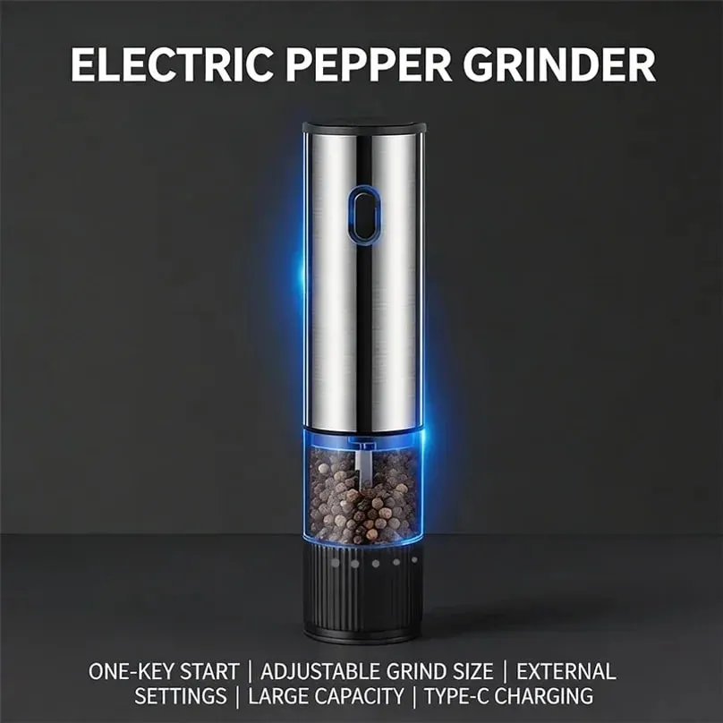 Electric Salt and Pepper Grinder Automatic Rechargeable Pepper Mill Shakers External Adjustable Coarseness Kitchen Appliances
