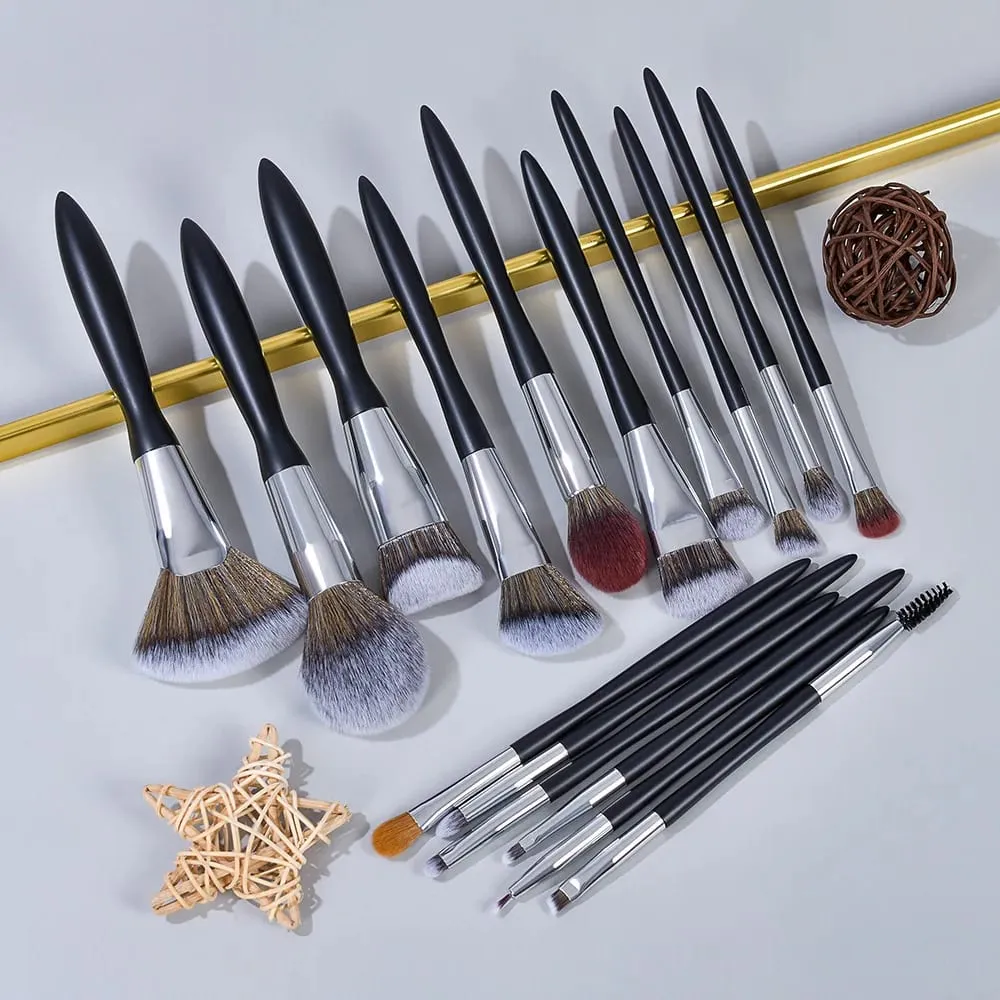 Black Makeup Brushes Private Label Powder Foundation Blush Eyeshadow Make Up Brush Set Natural Hair Brochas Wholesale 5Sets — image 4