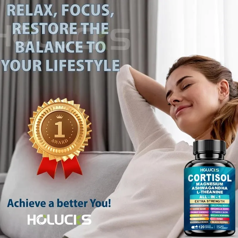 Natural Cortisol Supplement Support Enhances Cognitive Function Memory Reduces Nighttime Awakening & Morning Anxiety Vegan