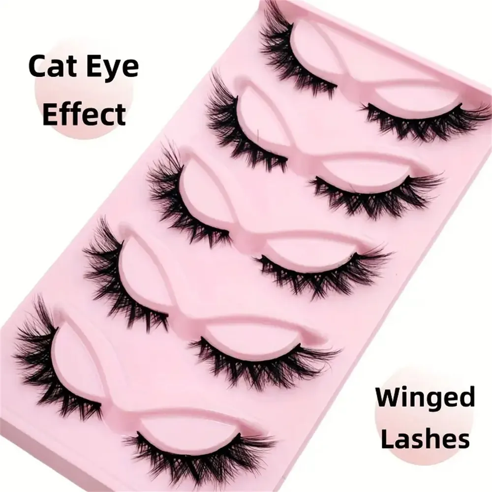 Cat Eye Eyelashes 3D Natural False Lashes Fluffy Soft Cross 5 Pairs Manga Lashes Wispy Natural Eyelash Extension Makeu