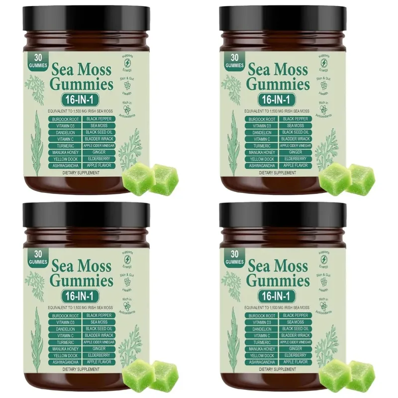 Irish Sea Moss Gummies 1500mg Equivalent 16 in 1 Botanical Blend Apple Flavor Daily Wellness Supplement 30 Count