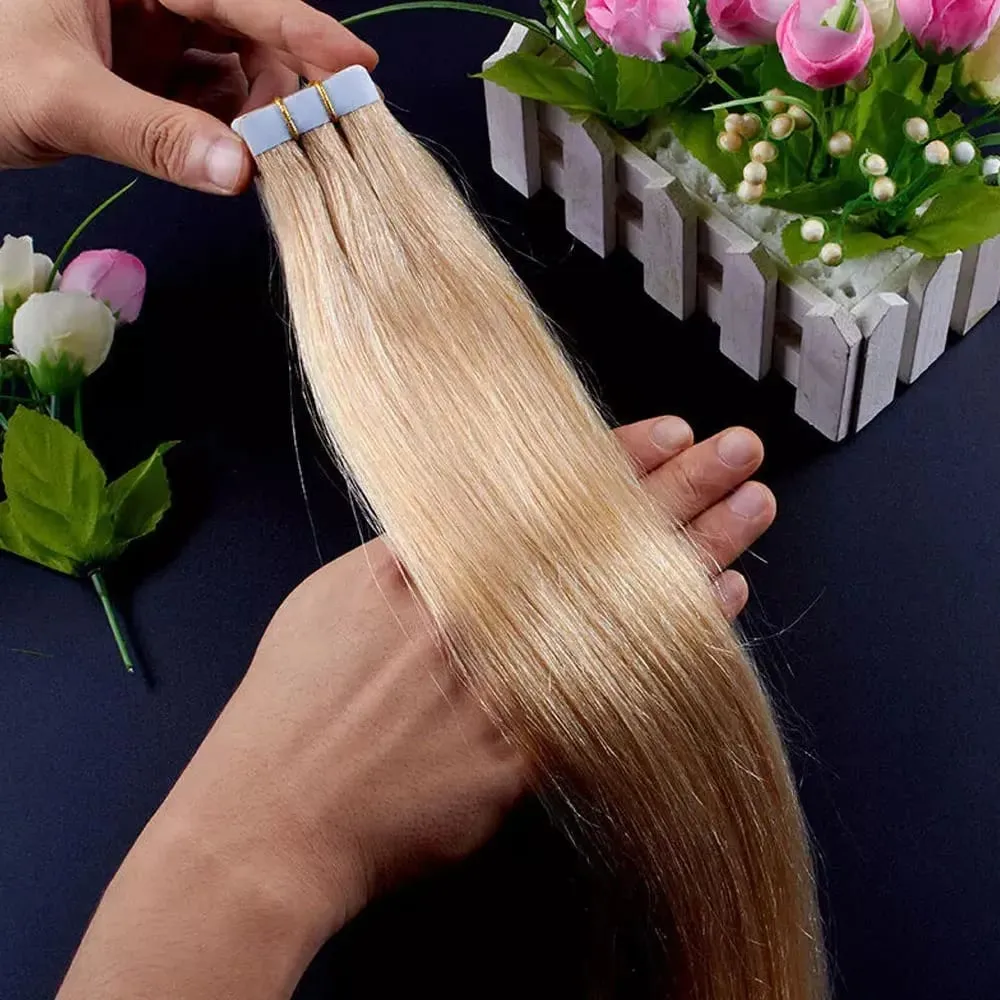 Double Stitched Tape in Human Hair Extensions Straight Invisible Seamless Skin Weft Tape In Hair Extensions For Women