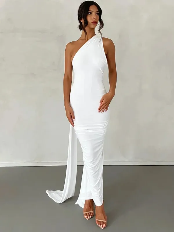 Hugcitar Een Schouder Backless Verstelbare Sjaal Lus Ruches Sexy Maxi Jurk 2025 Vrouwen Elegante Y2K Streetwear Festival Outfit — image 8