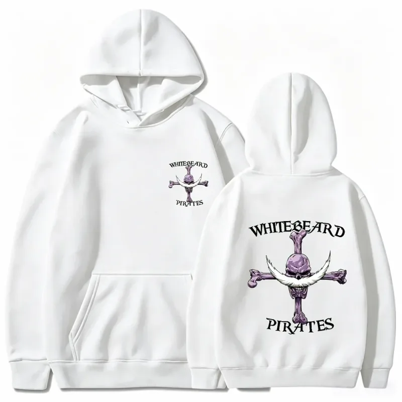 One Piece Whitebeard Pirates Hoodie, Print Pullover Sweatshirt, Whitebeard Jolly Roger Anime Grafische Streetwear Top met capuchon