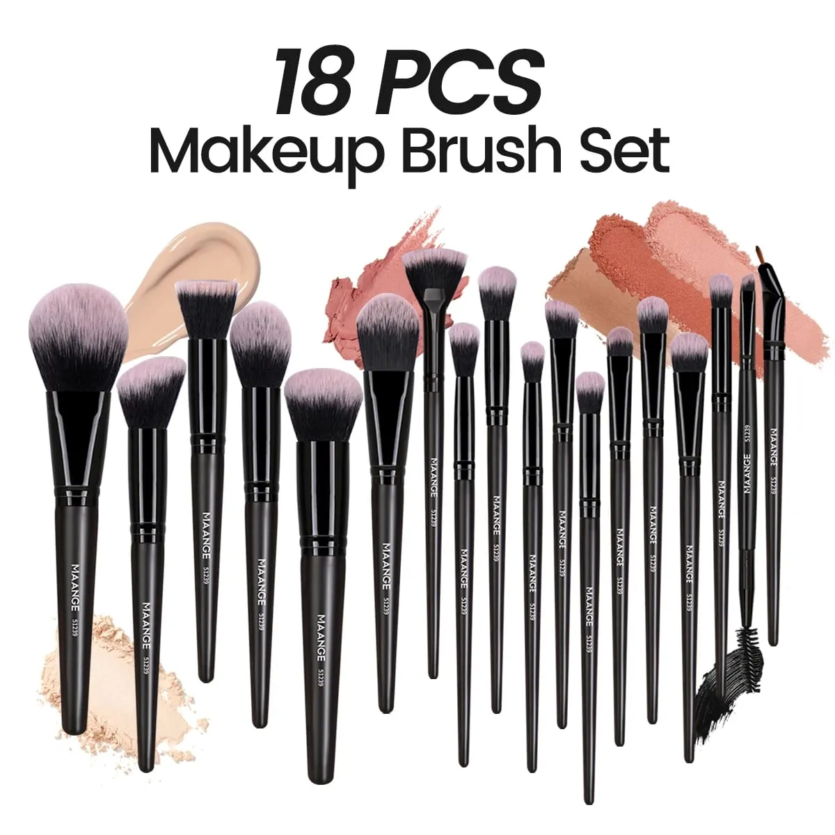 18PCS Professional Makeup Brushes Set with 1PCS Powder Puff Soft Detail Foundation Contour Blush Brush Beauty Tools