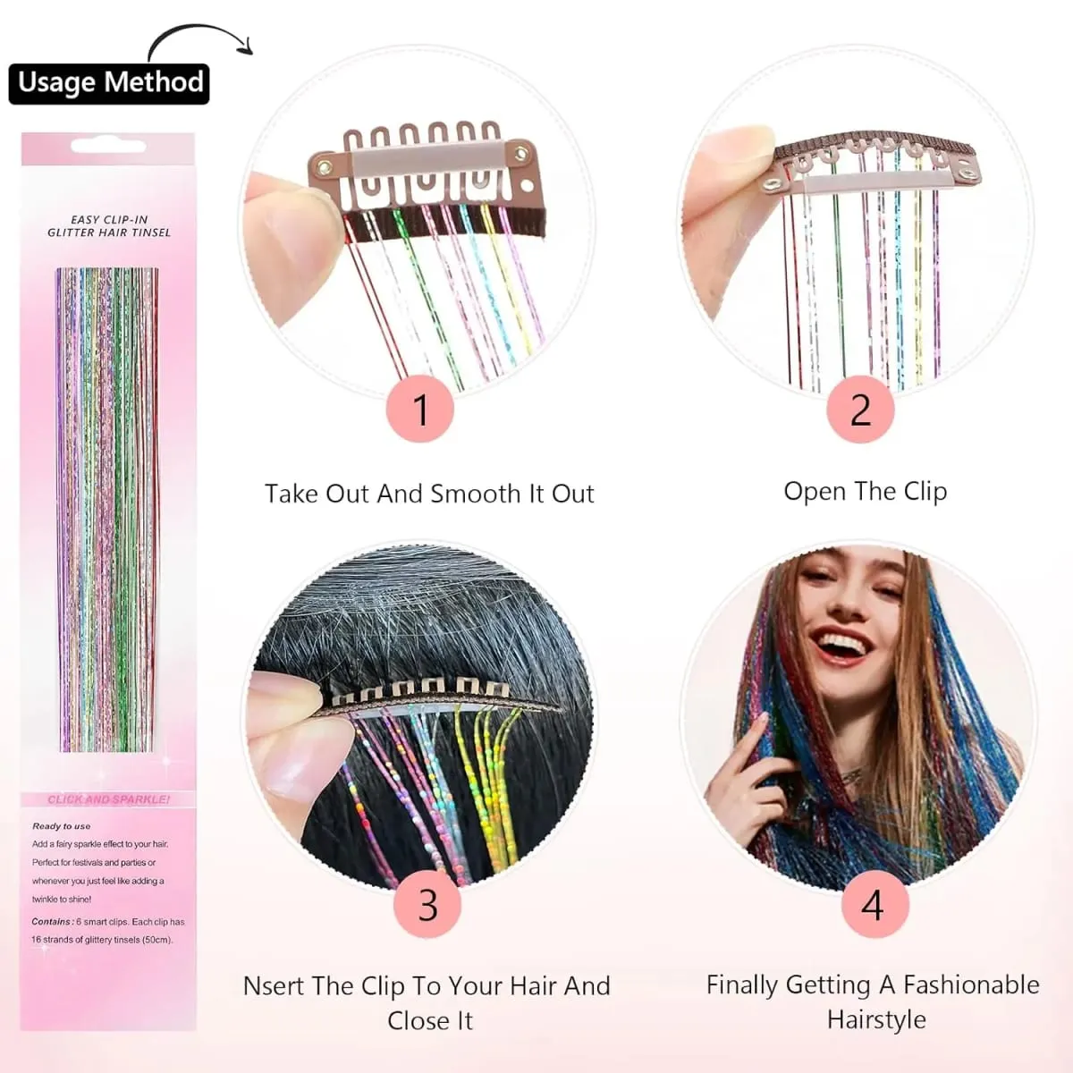 Hair Tinsel Pack Of 12 Pcs Colorful Glitter Hair Accessories Clip In Hair Tinsel Extensions Synthetic Hair Accessories — image 5