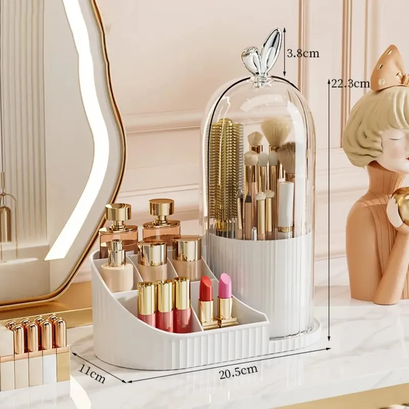 PP Makeup Brushes Storage Box 360° Rotating Large-capacity Drawer Storage Organizer Multi-compartment Dustproof — image 5