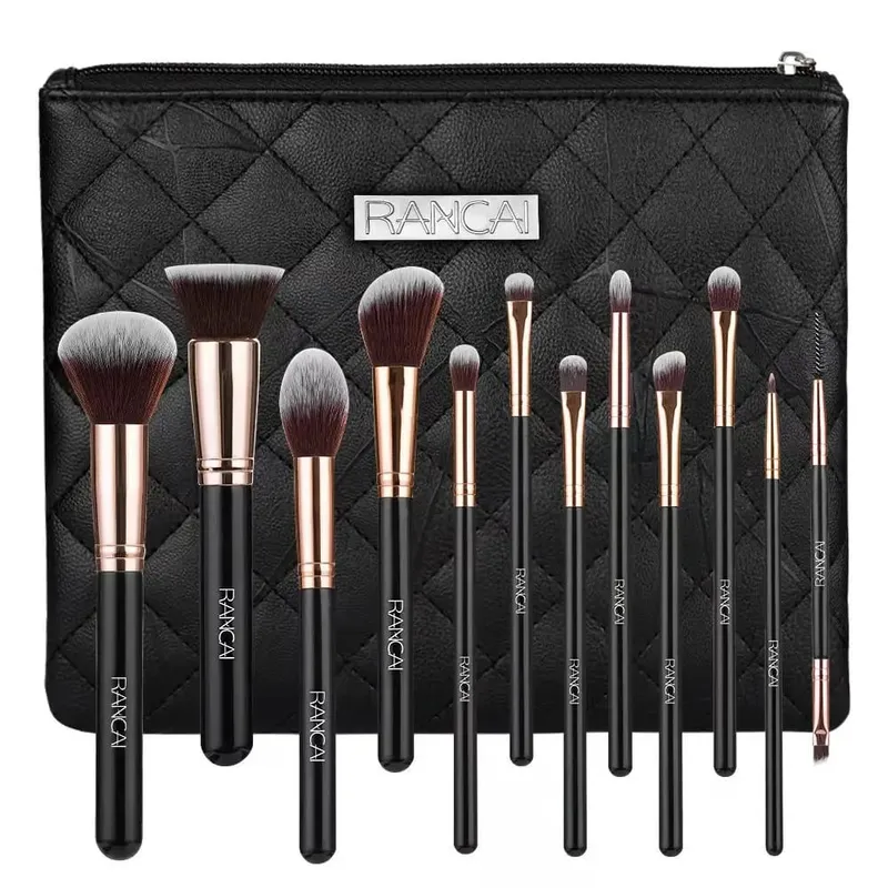 New 12pcs Black Cylinder Makeup Brush Set Black Gold Eyeshadow Brushes Multifunctional Makeup Tools