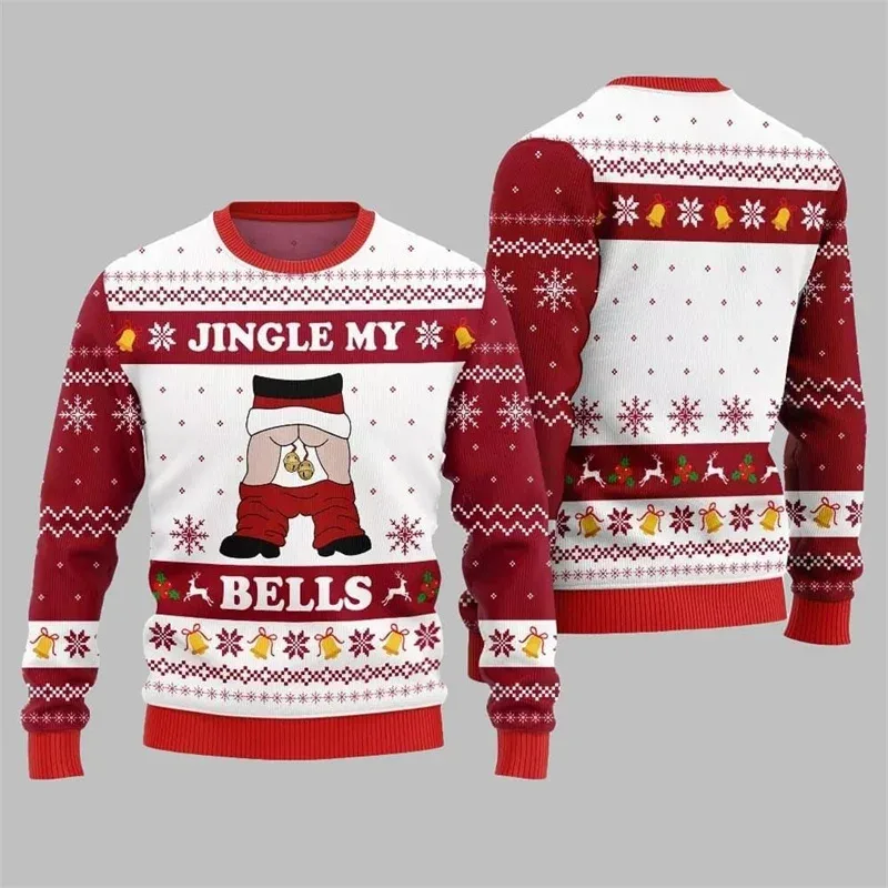Jingle My Bells Sweter Natal Jelek untuk Pria Sweter Pulover Santa Klaus Gambar Cetak Pesta Bir Sweter Pola Alpaca Manusia Salju