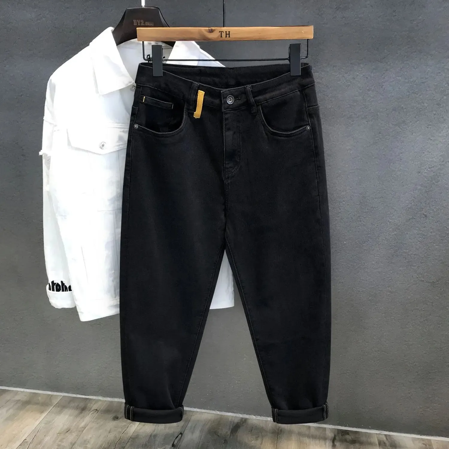 Autumn New Handsome Trendy Brand Black Harlan Jeans Casual Pants Loose Small Straight Casual Trousers Baggy Cargo Pants Man