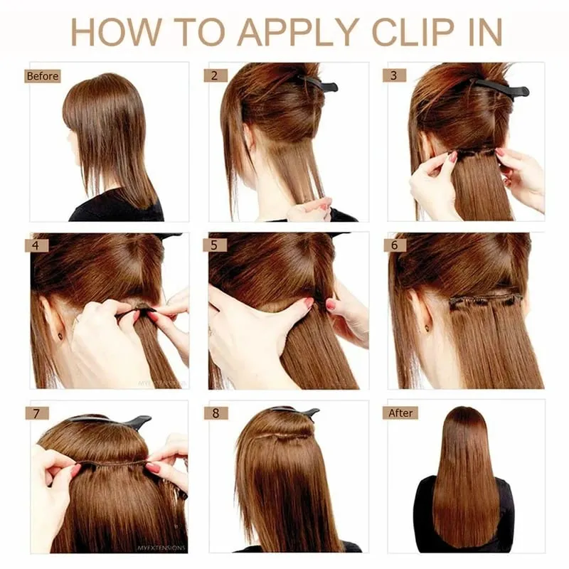 Syntetisk 4st Clip in Hair Extensions 14 tums raka hårförlängningar med BB Clips Osynligt sömlöst hårstycke för kvinnor
