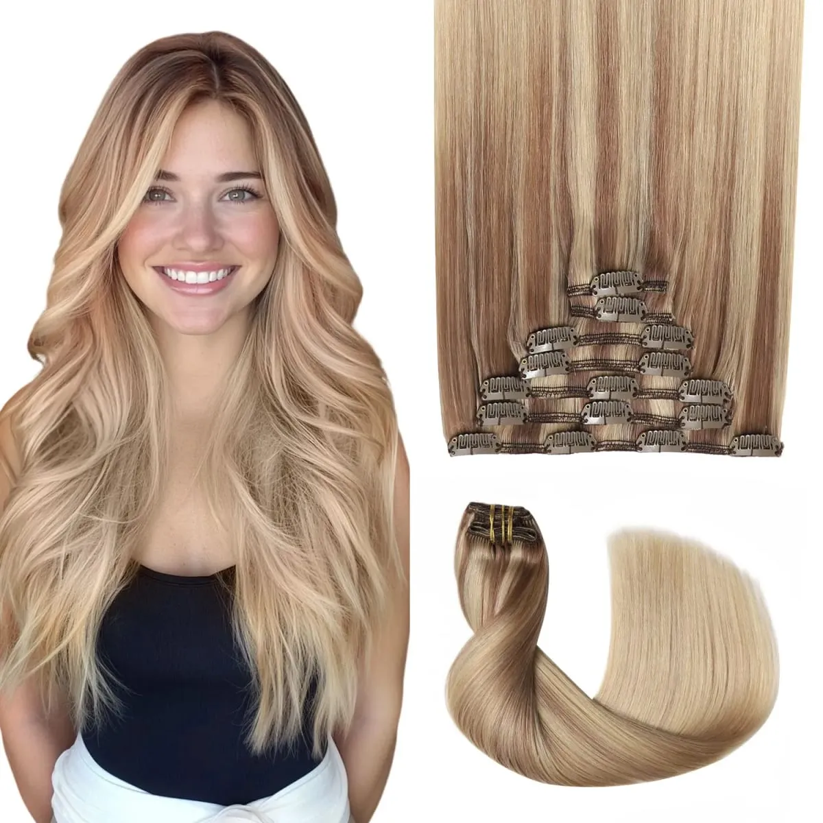 Sweetmet Pro2.0 Clip in Hair Extensions Real Human Hair 120g Thick 7pcs #60 Platinum Blonde Remy Real Human Hair Extensions Clip ins Seamless Double Weft for Women