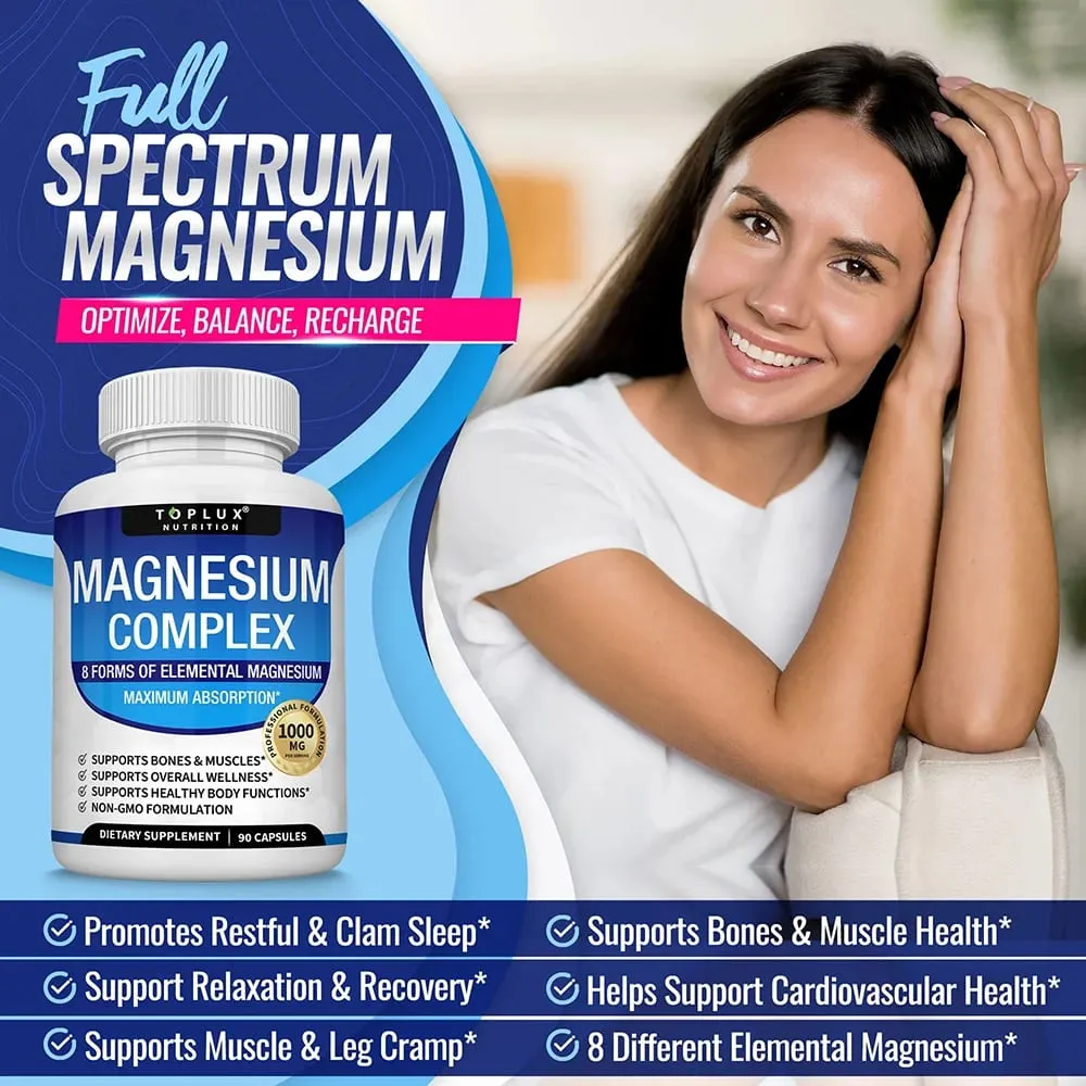 Magnesium Complex 1000MG Supplement - Magnesium Glycinate Citrate & Malate - Sleep Support Stress Relief Muscles & Relaxation — image 5