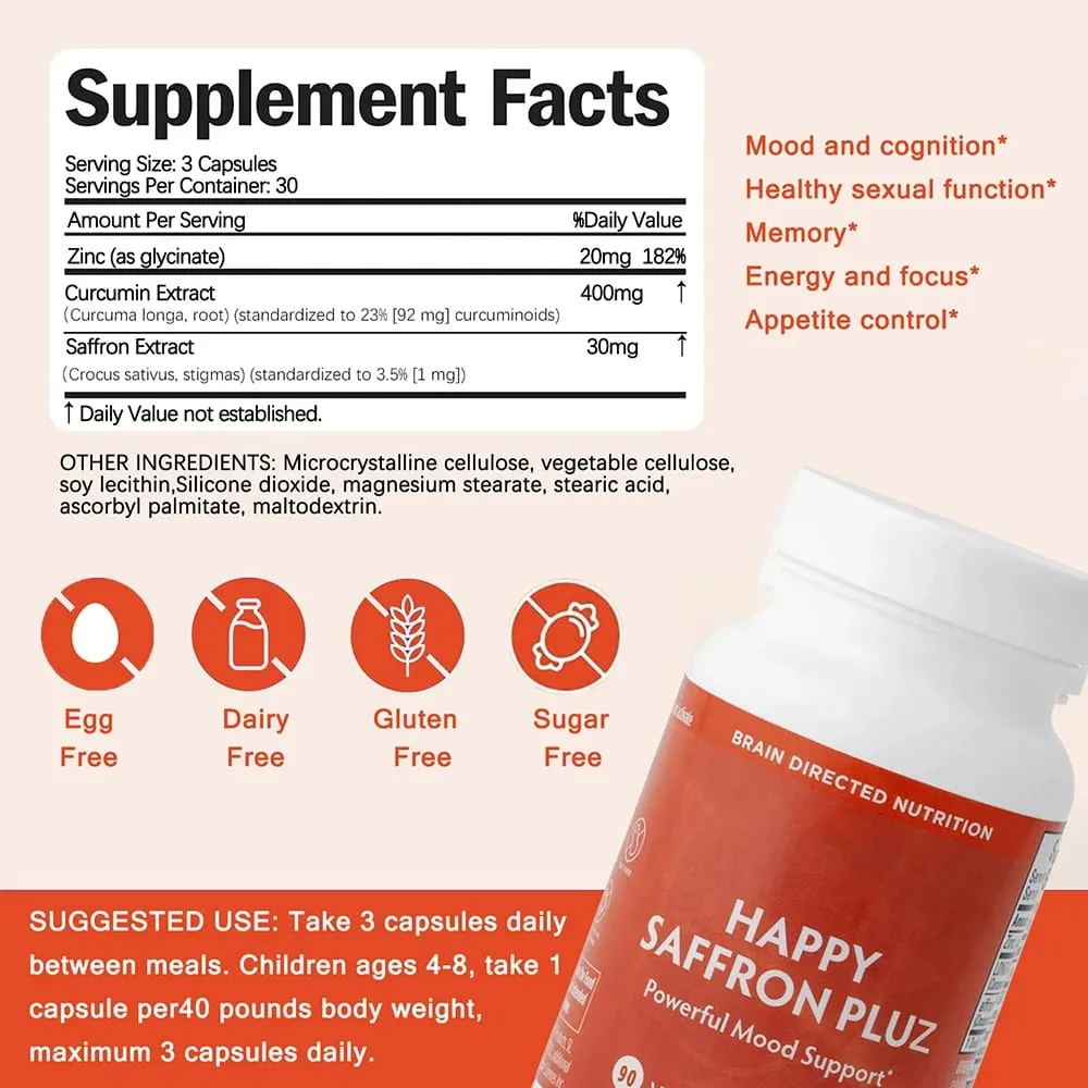 Happy Saffron Supplements Saffron Extract for Mood & Memory Eye Health - Joint Supplement for Women & Men - 90 Vegan Capsules — image 7