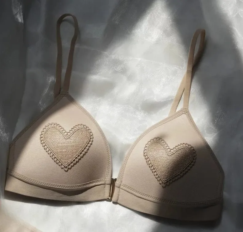Red Lingerie Set Wireless Front Hook Bra French Triangle Thin Cup Embroidery Bra Set For Festival Soft Comfortable Daily Use — image 9