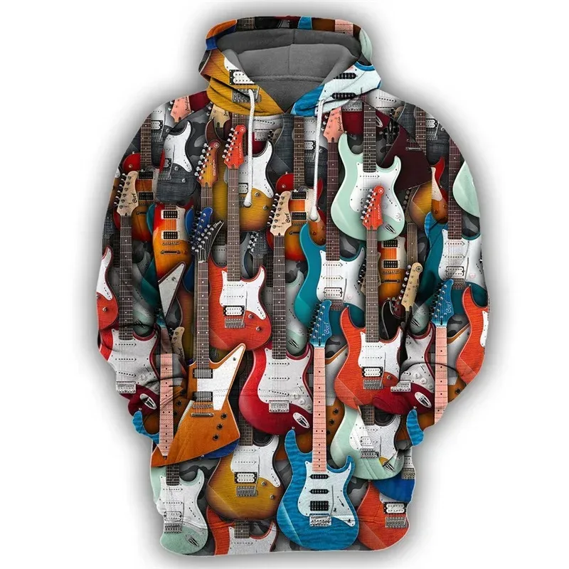 2024 Spring Autumn Men Women Hoodie Piano Guitar 3D Printed Pullover Fashion Long Sleeve Hooded Clothing Male Popular Streetwear