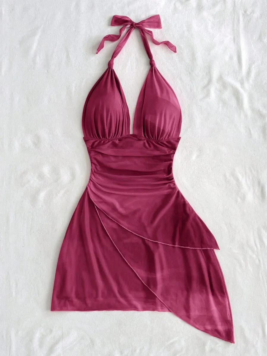 2025 Design de mode sens en mousseline de soie sans manches sexy serré profond V court sexy pur dos nu robe