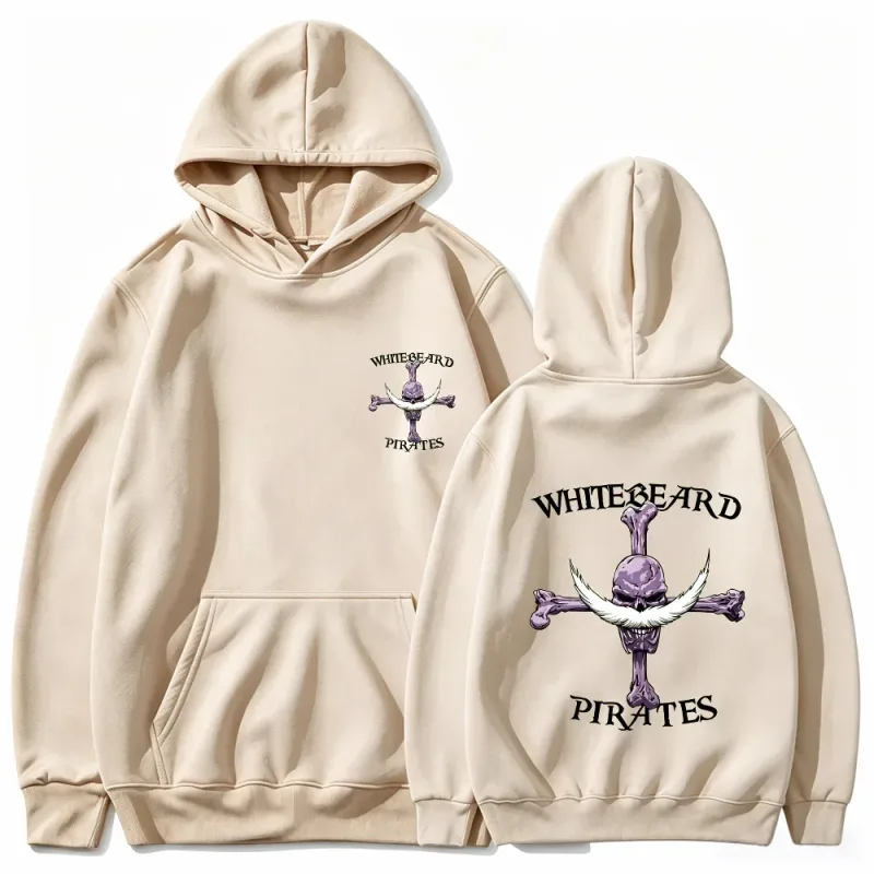 One Piece Whitebeard Pirates Hoodie, Print Pullover Sweatshirt, Whitebeard Jolly Roger Anime Grafische Streetwear Top met capuchon