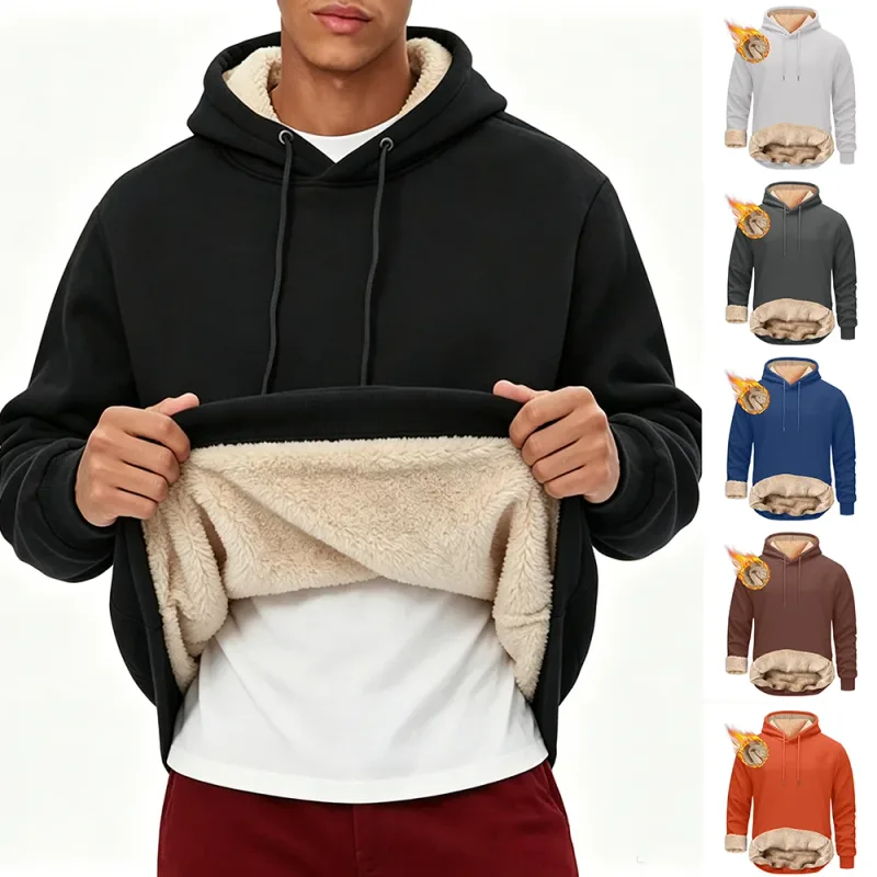 Winter männer Warme Hoodies Sport Dicke Sweatshirts Winddicht Thermische Casual Einfarbig Lose Langarm Pullover Streetwear
