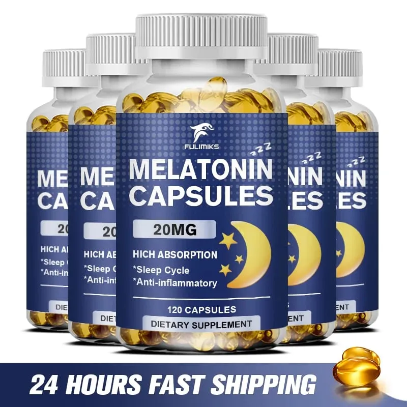 Mélatonine 20 mg Complément Alimentaire Sommeil 120 Capsules Arôme Fraise Contient de la Mélatonine - Sommeil Sain