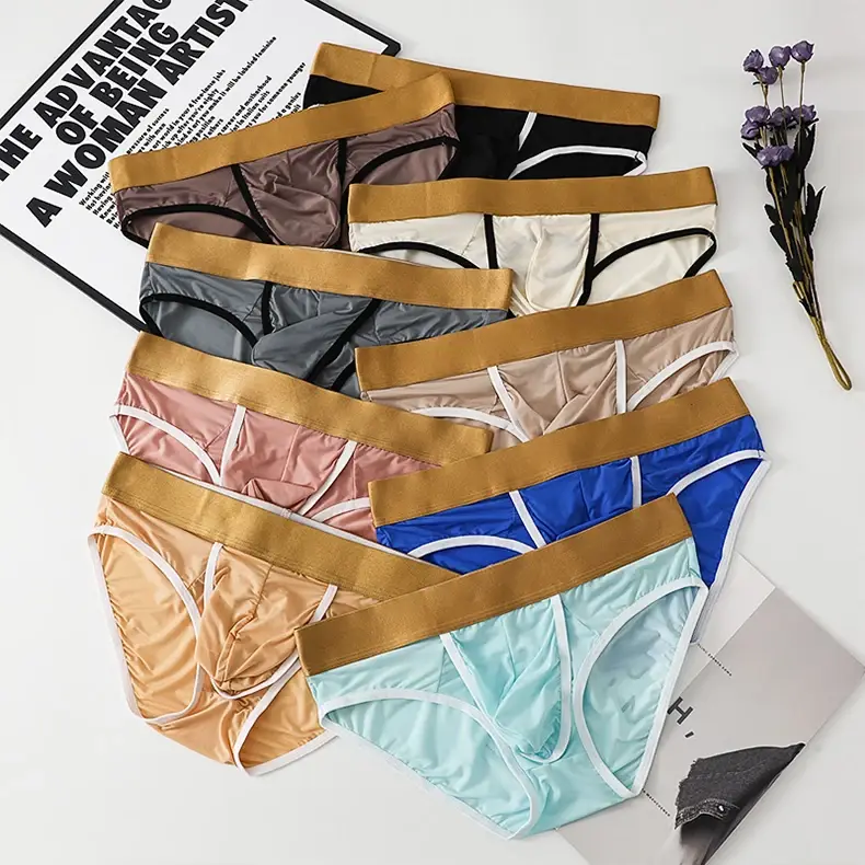 Sexy Men's Underwear Open Front Briefs Crotch Hole Male Gay Underpants Ice Silk U Convex Design Low Waist Panties