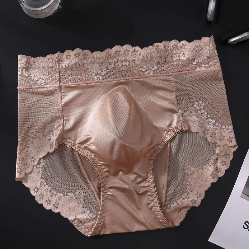 Flower Lace Mesh Hollow Out Sexy Men's Underwear Ice Silk Breathable Seamless Manipis na Triangle na Pantalon Malambot Traceless Panlalaki Briefs