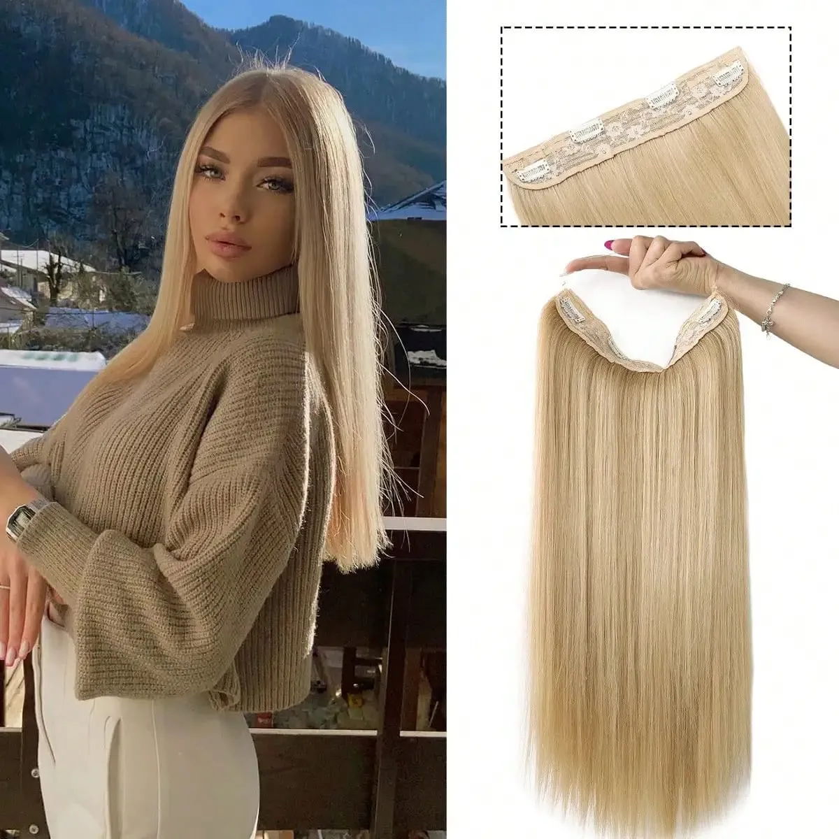 Invisible Wire Hair Extensions Adjustable Size Removable Secure Clips in 24 Inch Straight Secret Hairpiece for Women — image 8