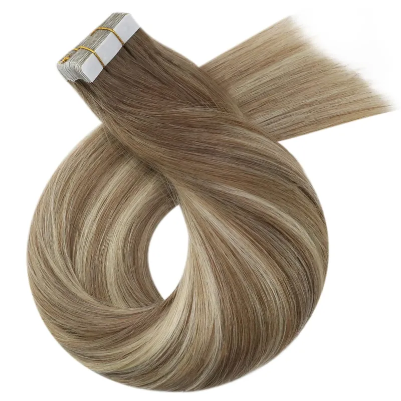 Moresoo Tape in Hair Extensions Brazilian Human Hair Real Natural Balayage Blonde Ombre Hair Straight Machine Remy Hair Tape Ins