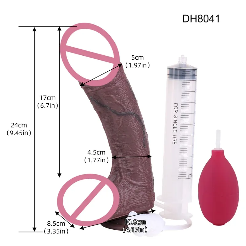 Silicone Lifelike Double Layers Ejaculating Penis Squirting Long Dildo With Sucker Anal Sex Toys For Men Women Masturbator