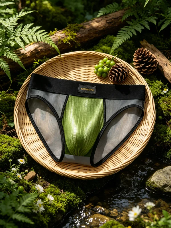 Herren Slips Patchwork Sheer Mesh Vertikale Streifen Glanz Beutel Niedrige Taille Breiten Elastischen Bund Atmungsaktive Männliche Unterwäsche DP923