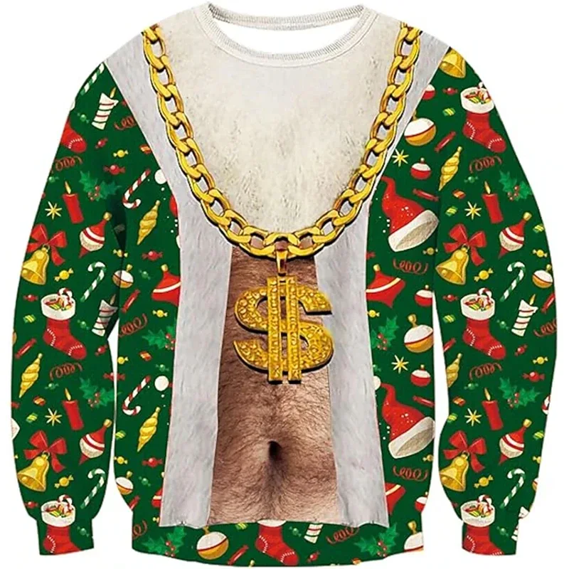 Noel çirkin kazak komik 3D baskı kas desen tişörtü erkekler için yeni moda kazak parti Cosplay kostüm noel hediyesi — image 4
