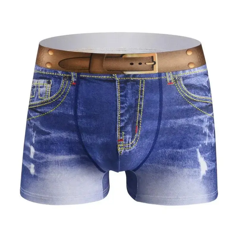 1 Stück Herrenunterwäsche aus Baumwolle mit Denim-Aufdruck, U-förmiges Design, atmungsaktive Boxershorts, Herren-Komfort-Baumwolle