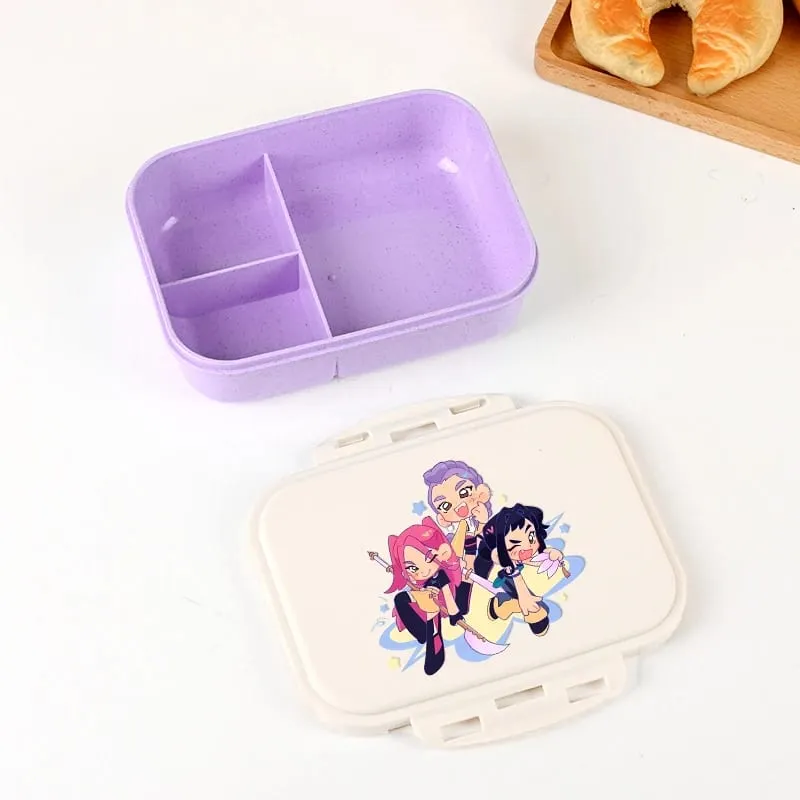 Demon Hunters Lunch Box for Boy Girl Cute Mira Zoey Jinu Portable Plastic Bento Box with Dinnerware Food Fruit Container