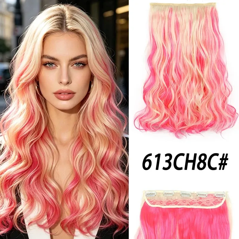 18Inch Synthetic Long Curly Hair Extension One Piece Highlight Rainbow Clip In Hair Extensions Fashion Hairpiece for Women