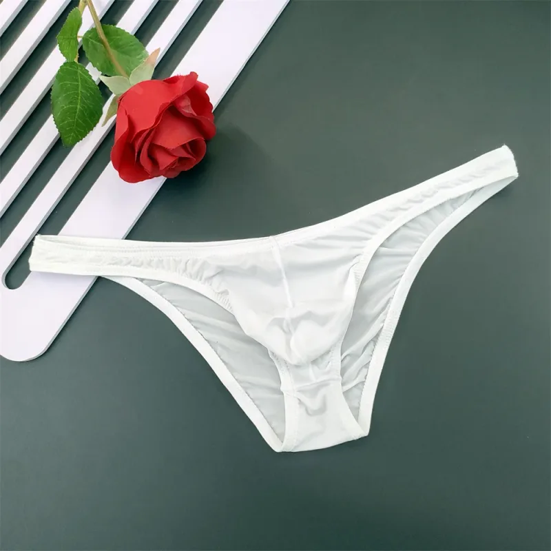 Slip en soie glacée pour hommes, 5 pièces, sous-vêtements avec poche en U, taille basse, sous-vêtements transparents Ultra fins, culottes Sexy grande taille pour hommes, nouvelle collection