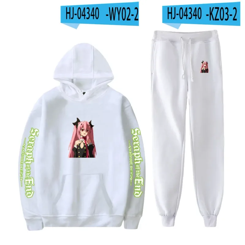 Harajuku confortável serafim do fim impressão moletom moletom terno hoodies + calças terno meninos/meninas 2 peça conjunto roupas